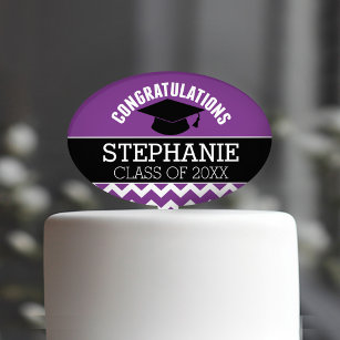 Étiquettes À Gâteau Félicitations Diplômé - Purple Black Graduation