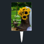 Étiquettes À Gâteau Rustic Sunflowers and Cowboy Boots Western Wedding<br><div class="desc">Le charmant Rustic Sunflowers and Cowboy Boots Country Western Mariage Cake Pick sera mignon sur le gâteau pour votre soirée de fiançailles à thème ranch décontracté mais classe, douche nuptiale ou mariage. Cette garniture à thème de ranch mariage à thème personnalisé comprend une photographie florale pittoresque de bottes de cowboy...</div>
