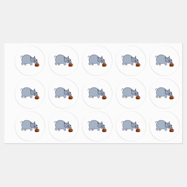 Étiquettes A Hippo with a Pumpkin Bag (Feuille)