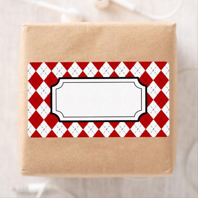 Étiquettes à motif Argyle Rouge Rétro (En situation)