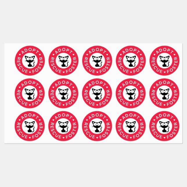 Étiquettes Adopter, Secourir, Promouvoir | Cute chat noir (Feuille)