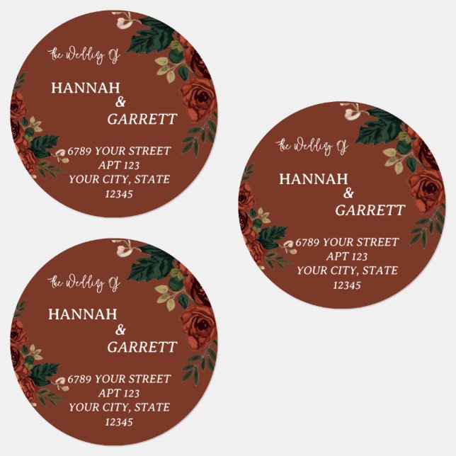Étiquettes Adresse de mariage de jardin romantique marron rus (Groupe)