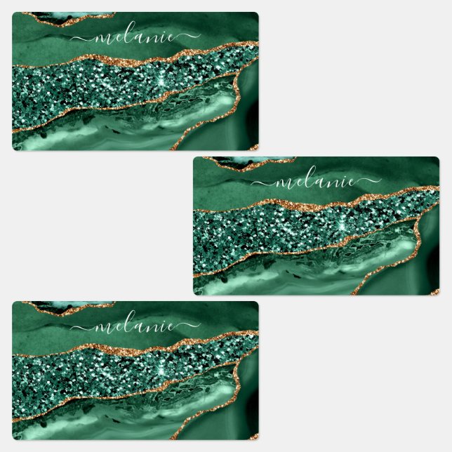 Étiquettes Agate Green Gold Parties scintillant Geode Marbre  (Groupe)