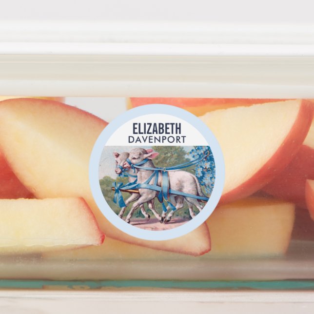 Étiquettes Agneaux vintages habillés de rubans bleus fantaisi (Apposé)