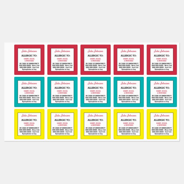 Étiquettes Alerte Médicale Enfants Alerte allergique École Ga (Feuille)