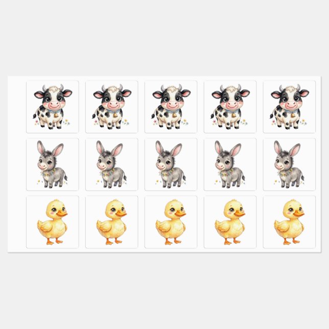 Étiquettes Animaux de ferme mignons (Feuille)