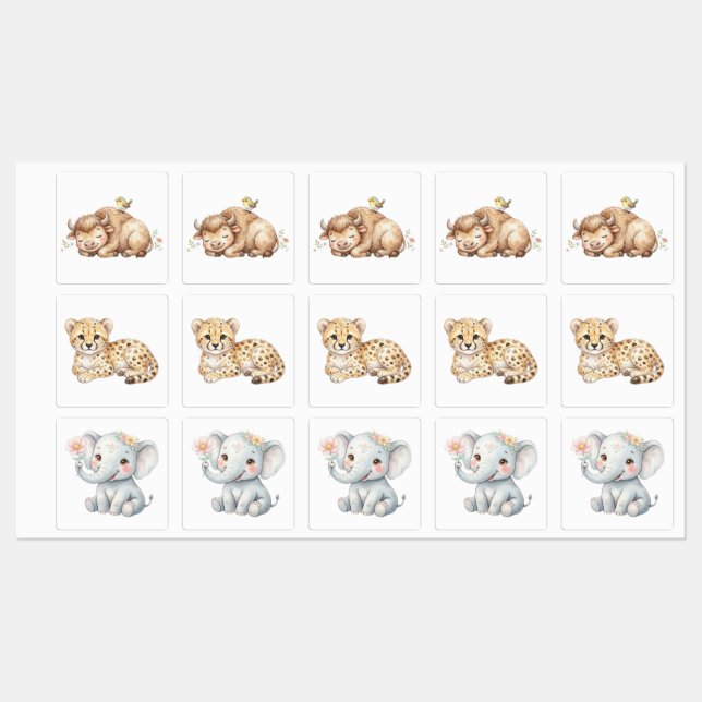 Étiquettes Animaux de safari bébé (Feuille)