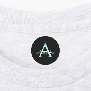 Étiquettes Aqua Turquoise Blue Script Girl Nom du monogramme