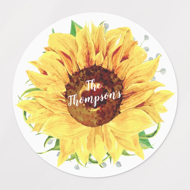 Étiquettes Aquarelle Fleur de tournesol jaune Personnalisé (Design 1)