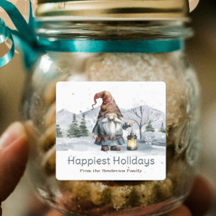 Étiquettes Aquarelle hiver Gnome de Noël personnalisé