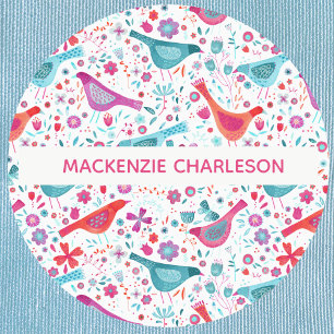 Étiquettes Aquarelle Oiseaux et fleurs Nom personnalisé Étiqu