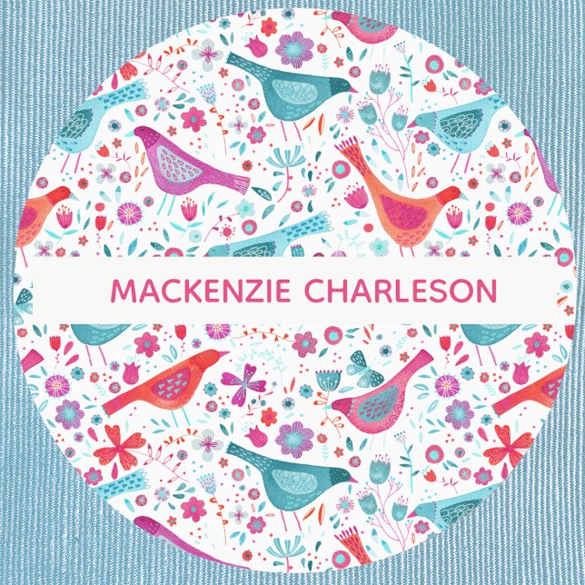 Étiquettes Aquarelle Oiseaux et fleurs Nom personnalisé Étiqu (Pretty watercolor bird and flower personalized custom name clothes label)