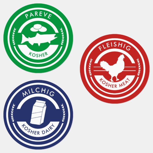 Étiquettes Aquarelle Pareve Milchig Fleishig Kosher (Groupe)