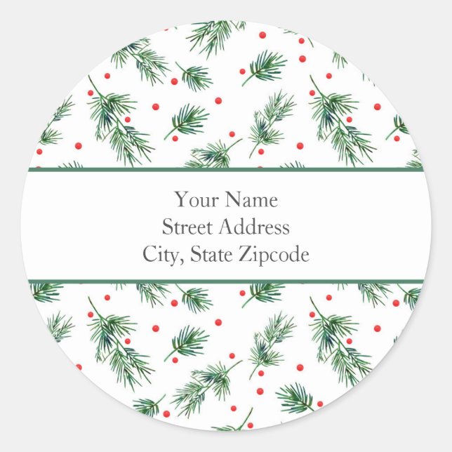 étiquettes "Aquarelle Pine et Berries Motifs" (Devant)