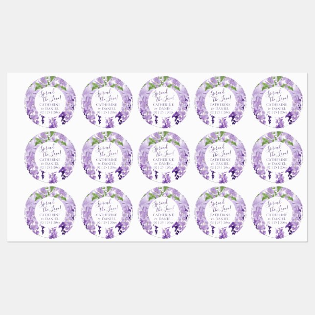 Étiquettes Aquarelle Wisteria Mariage Étaler Le Script d'amou (Feuille)