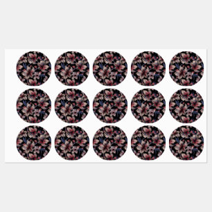 Étiquettes Aquarelles Crimson Floral sur noir
