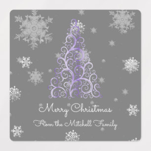 Étiquettes Arbre de Noël pourpre et flocons de neige Étiquett