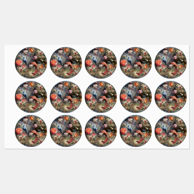 Étiquettes Art surréaliste avec fleurs et oiseaux (Feuille)