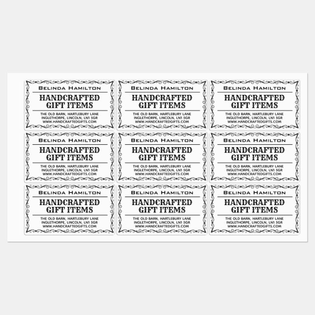 Étiquettes Artiste Nom et description du produit sur un Étiqu (Feuille)