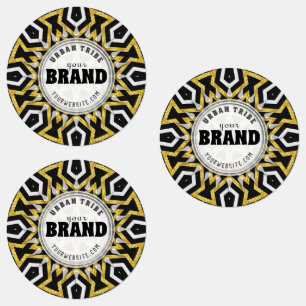 Étiquettes Autocollant de marque Tribal Aztec Gold Sun Noir+B