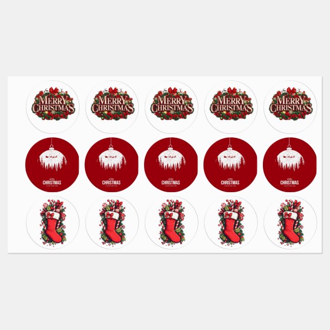 Étiquettes Autocollants de vacances de Noël joyeux (Feuille)