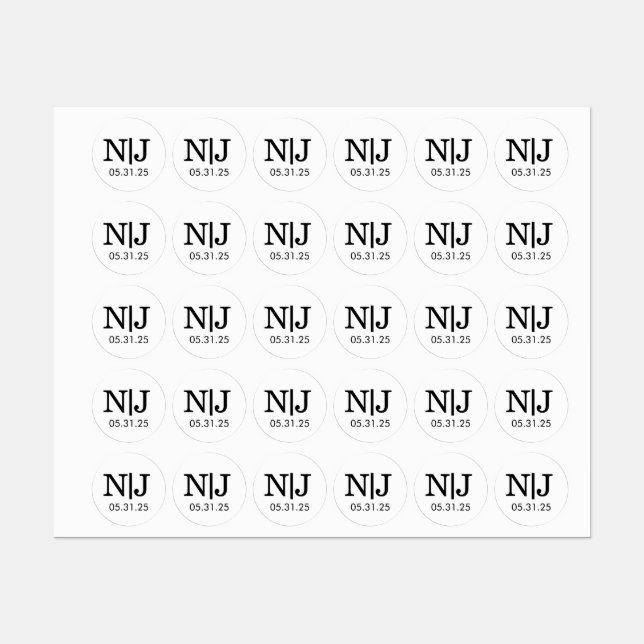 Étiquettes Autocollants d'enveloppe de monogramme de mariage (Feuille)