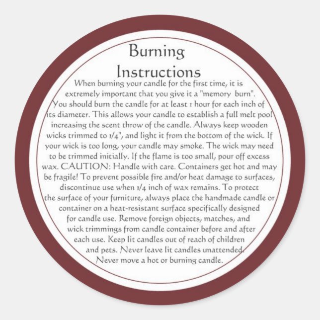 Étiquettes avertisseurs de brûlure de bougies (Devant)