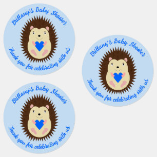 Étiquettes Baby Boy Blue Heart Hérisson Baby Shower