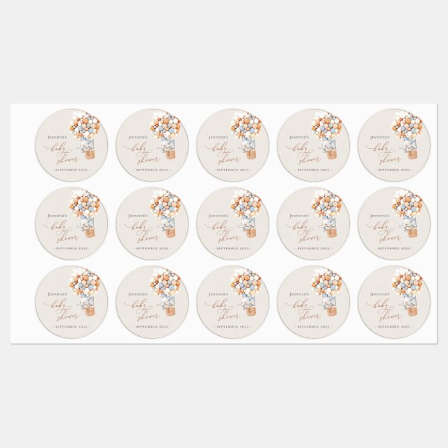 Étiquettes Baby shower de ballon éléphant (Feuille)