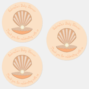 Étiquettes Baby Shower Mixte Coquille d'Huître et Perle