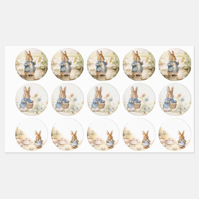 Étiquettes Baby shower Peter Rabbit (Feuille)
