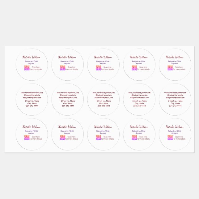 Étiquettes Babysitter garderie nounou ajouter nom détails q (Feuille)
