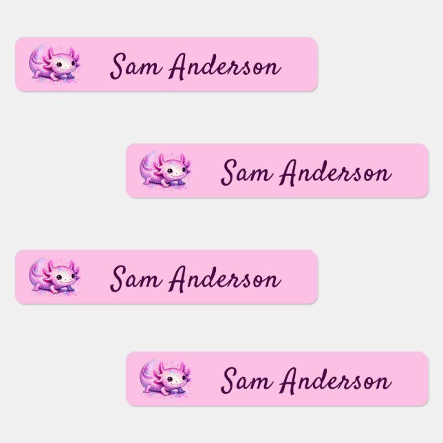 Étiquettes Back to School Girls Pink Axolotl Kids Name (Groupe)