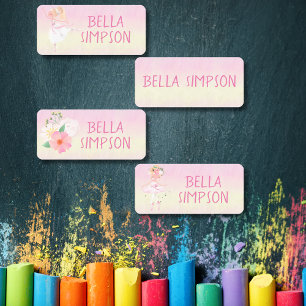 Étiquettes Ballerina jaune/rose nom imperméable