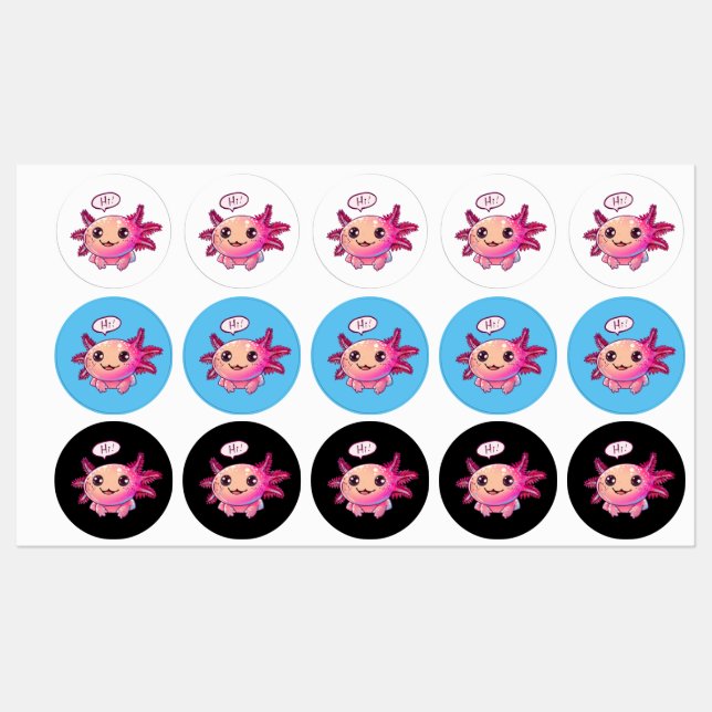 Étiquettes Bande dessinée du mignon Axolotl (Feuille)