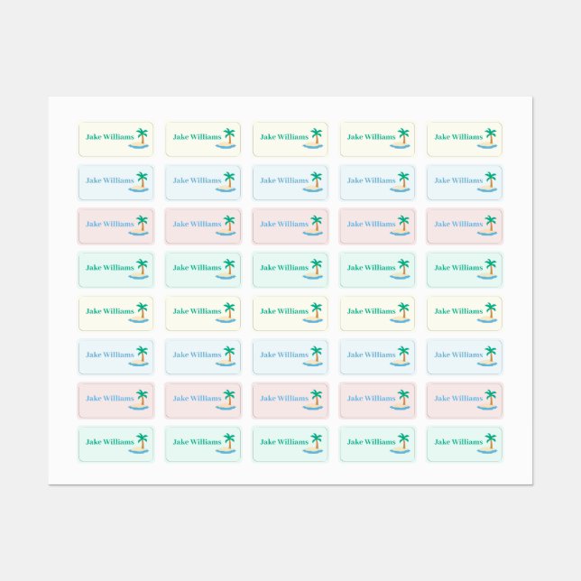 Étiquettes Beach Design Kids' Name Clothing School Labels (Feuille)