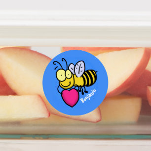 Étiquettes Belle abeille drôle avec dessin animé du coeur