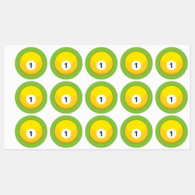 Étiquettes Billard jaune numéro un (Feuille)