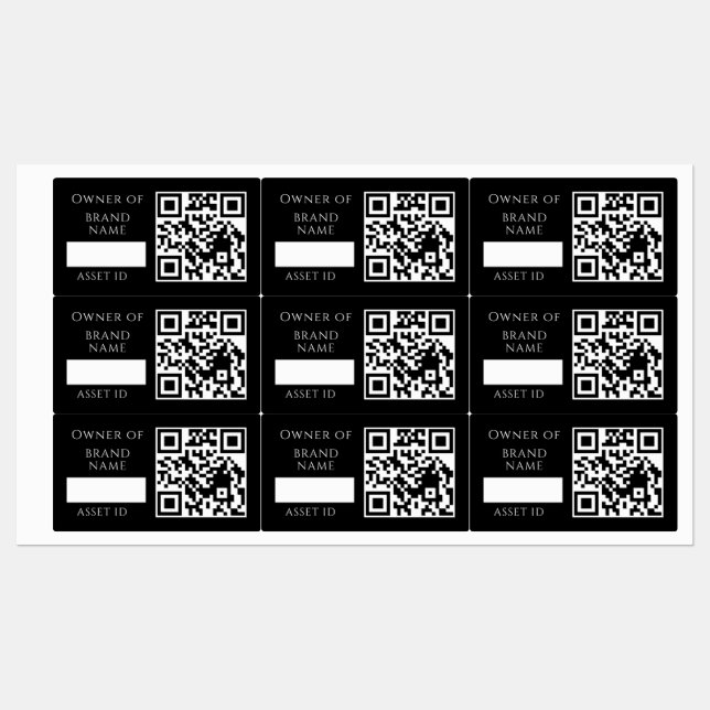 Étiquettes Black Asset QR | Custom Company Property Tracking (Feuille)