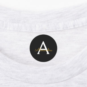 Étiquettes Black Gold Modern Script Girl Monogramme Nom