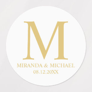 Étiquettes Blanc et or Elegant Monogramme mariage Faveur