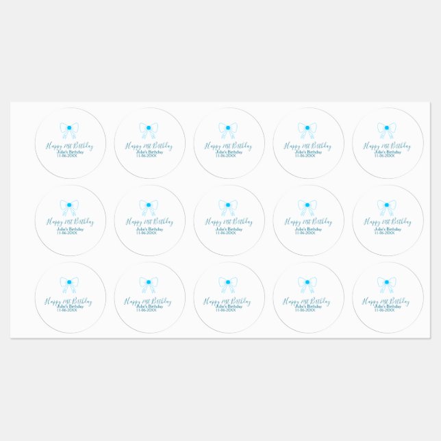Étiquettes Bleu arc heureux 21e anniversaire nom date petite  (Feuille)