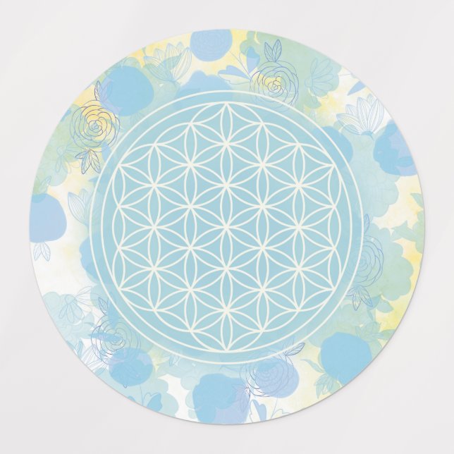 Étiquettes bleu, fleur de vie, géométrique (Design 3)