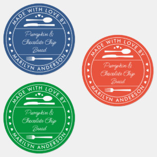 Étiquettes Bleu Orange Vert Fabriqué Avec Amour Alimentation 