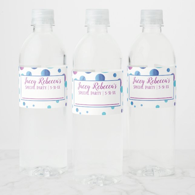 Étiquettes Bleu, Points Rose à écrire Votre Nom (Bouteilles)