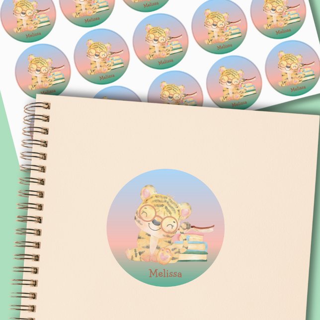 Étiquettes Bleu Rose Bleu Bébé Tigre Avec Nom De Livres (Créateur téléchargé)