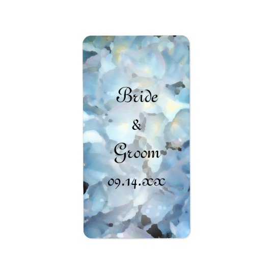 Étiquettes bleues de faveur de mariage d'hortensia
