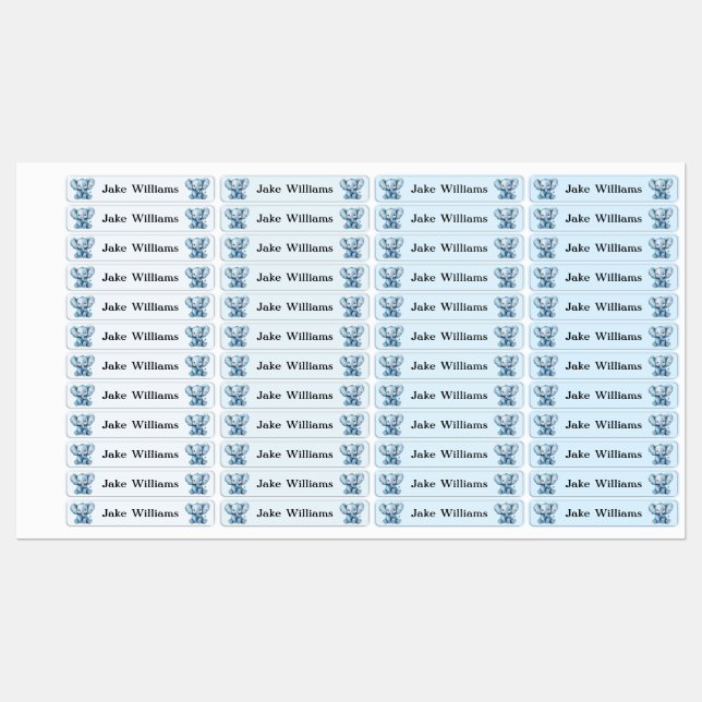 Étiquettes Blue Elephant Kids' Name Clothing School Labels (Feuille)
