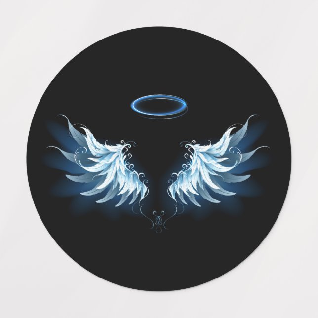 Étiquettes Blue Glowing Angel Wings on black background (Design 1)