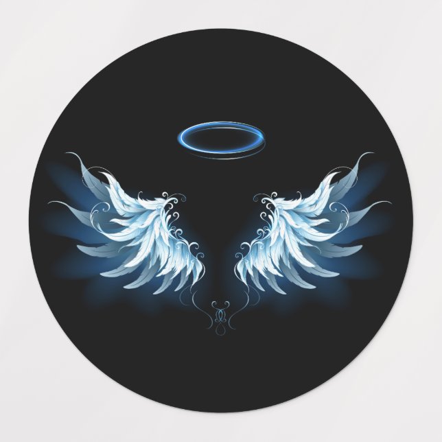Étiquettes Blue Glowing Angel Wings on black background (Design 1)